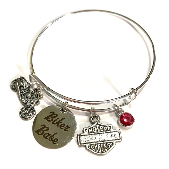 Biker Babe Bracelet Motorcycle Rider Charm Bangle May Be Personalized - Picture 7 of 9
